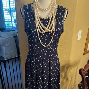Max Studio Blue w/Border Printed Fit & Flare Dress - Size M